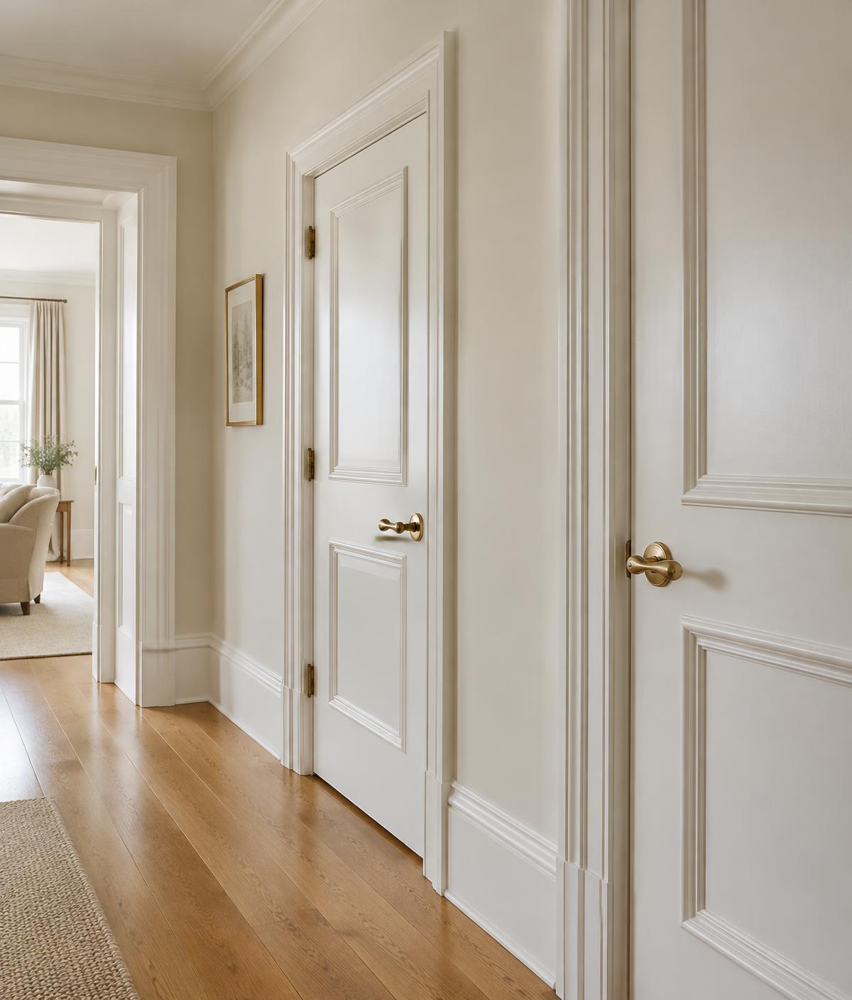 White paneled doors with carefully finished architectural trim